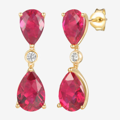 Lab Created Red Ruby 14K Gold Over Silver Drop Earrings