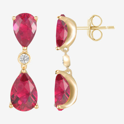 Lab Created Red Ruby 14K Gold Over Silver Drop Earrings