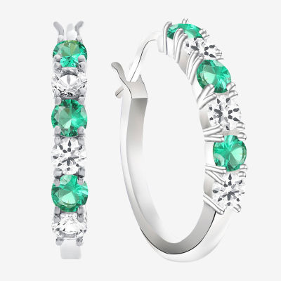 Gemstone & Lab-Created White Sapphire Sterling Silver Hoop Earrings
