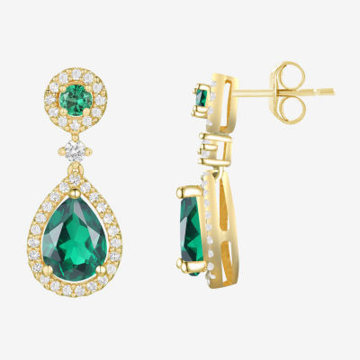 Lab Created Green Emerald 14K Gold Over Silver Pear Drop Earrings