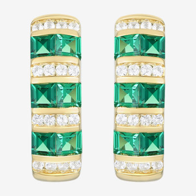Lab Created Green Emerald 14K Gold Over Silver 13.7mm Hoop Earrings