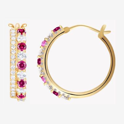 Lab Created Red Ruby 14K Gold Over Silver 20mm Hoop Earrings