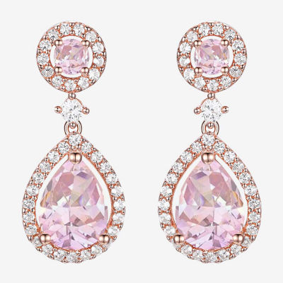 Lab Created Pink Sapphire 14K Rose Gold Over Silver Pear Drop Earrings