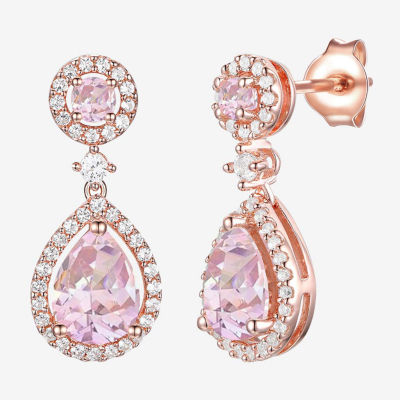 Lab Created Pink Sapphire 14K Rose Gold Over Silver Pear Drop Earrings