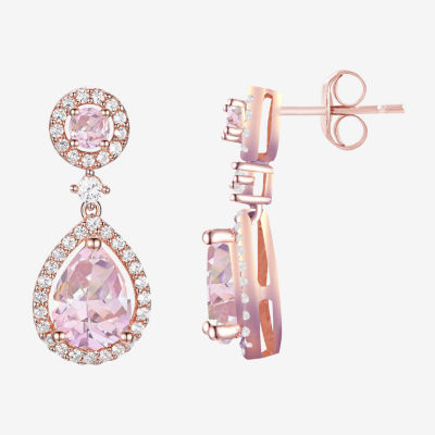 Lab Created Pink Sapphire 14K Rose Gold Over Silver Pear Drop Earrings