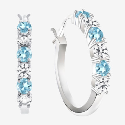 Gemstone & Lab-Created White Sapphire Sterling Silver Hoop Earrings