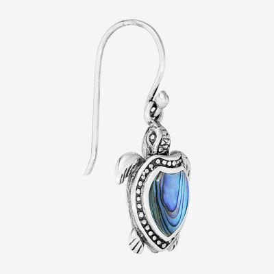 Bali Inspired Turtle Blue Abalone Sterling Silver Drop Earrings