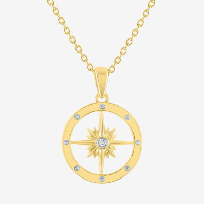 Diamond Accent (G-H / I1-I2) Womens Diamond Accent Lab Grown White Diamond 14K Gold Over Silver Circle Pendant Necklace