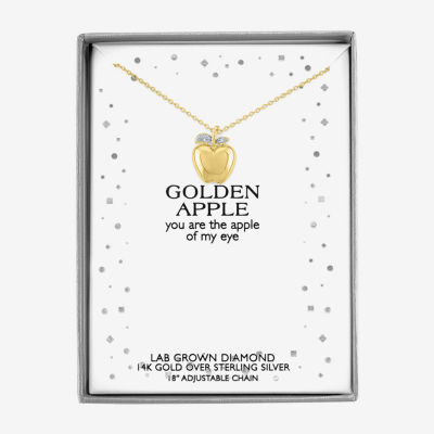 Diamond Accent "Apple Of My Eye" (G-H / I1-I2) Womens Diamond Accent Lab Grown White Diamond 14K Gold Over Silver Pendant Necklace