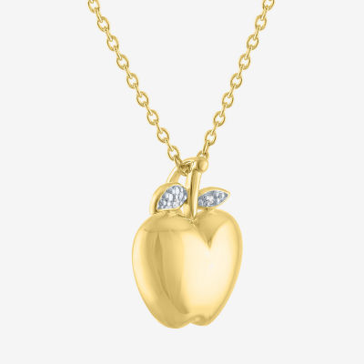 Diamond Accent "Apple Of My Eye" (G-H / I1-I2) Womens Diamond Accent Lab Grown White Diamond 14K Gold Over Silver Pendant Necklace