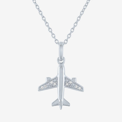 Diamond Accent "Travel" (G-H / I1-I2) Airplane Womens Diamond Accent Lab Grown White Diamond Sterling Silver Pendant Necklace