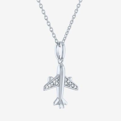 Diamond Accent "Travel" (G-H / I1-I2) Airplane Womens Diamond Accent Lab Grown White Diamond Sterling Silver Pendant Necklace