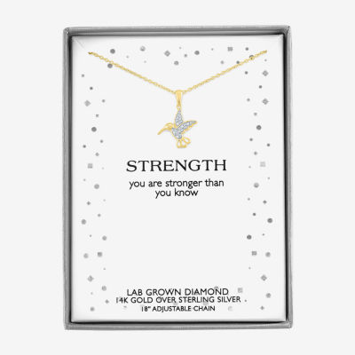 Diamond Accent "Strength" (G-H / I1-I2) Hummingbird Womens Diamond Accent Lab Grown White Diamond 14K Gold Over Silver Pendant Necklace