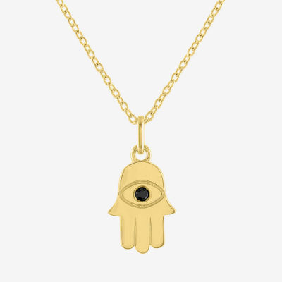 Diamond Accent "Positivity" Womens Diamond Accent Natural Black Diamond 14K Gold Over Silver Hamsa Pendant Necklace