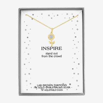 Diamond Accent "Inspire" (G-H / I1-I2) Sunflower Womens Diamond Accent Lab Grown White Diamond 14K Gold Over Silver Flower 16 Inch Pendant Necklace