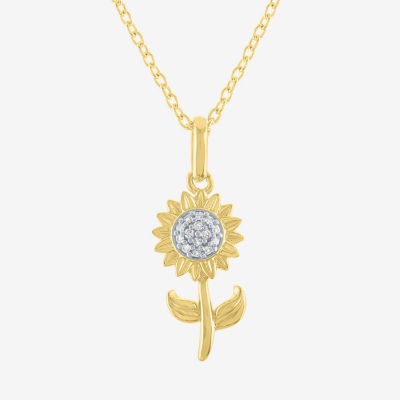 Diamond Accent "Inspire" (G-H / I1-I2) Sunflower Womens Diamond Accent Lab Grown White Diamond 14K Gold Over Silver Flower Pendant Necklace