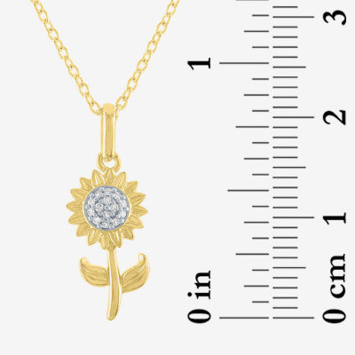 Diamond Accent "Inspire" (G-H / I1-I2) Sunflower Womens Diamond Accent Lab Grown White Diamond 14K Gold Over Silver Flower 16 Inch Pendant Necklace