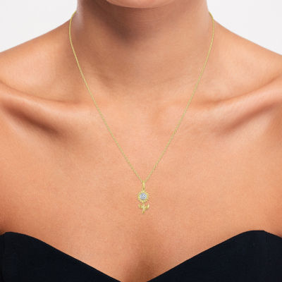 Diamond Accent "Inspire" (G-H / I1-I2) Sunflower Womens Diamond Accent Lab Grown White Diamond 14K Gold Over Silver Flower 16 Inch Pendant Necklace