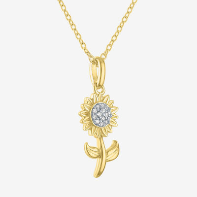 Diamond Accent "Inspire" (G-H / I1-I2) Sunflower Womens Diamond Accent Lab Grown White Diamond 14K Gold Over Silver Flower Pendant Necklace