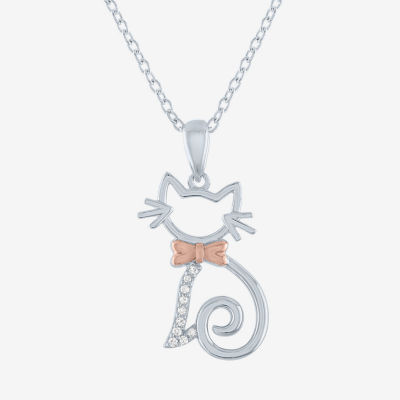 Diamond Accent (G-H / I1-I2) "Cat" Womens Diamond Accent Lab Grown White Diamond Accent 14K Rose Gold Over Silver Sterling Silver Pendant Necklace