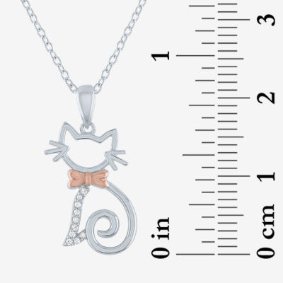 Diamond Accent (G-H / I1-I2) "Cat" Womens Diamond Accent Lab Grown White Diamond Accent 14K Rose Gold Over Silver Sterling Silver Pendant Necklace