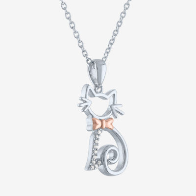 Diamond Accent (G-H / I1-I2) "Cat" Womens Diamond Accent Lab Grown White Diamond Accent 14K Rose Gold Over Silver Sterling Silver Pendant Necklace