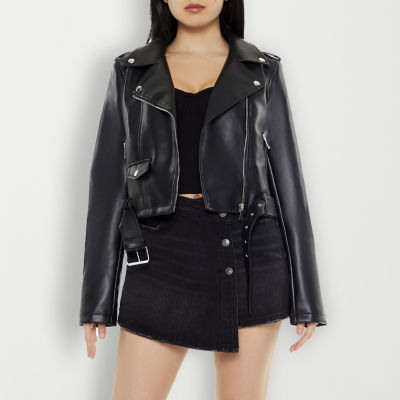 Forever 21 Faux Leather Motto Lightweight Juniors Cropped Jacket