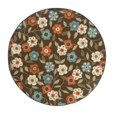 Covington Home Majorca Floral Garden 7'X7' Indoor Outdoor Round Area Rug