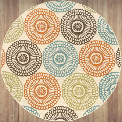 Covington Home Majorca Floral Medallions 7'X7' Indoor Outdoor Round Area Rug