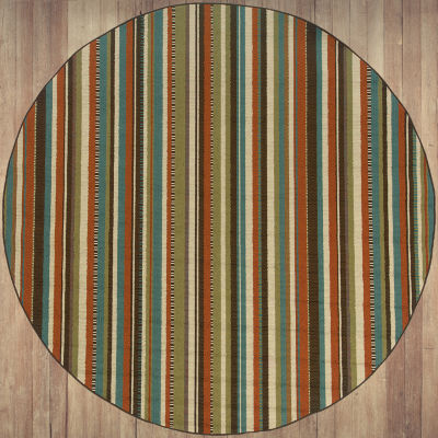 Covington Home Majorca Vertical Stripes 7'X7' Indoor Outdoor Round Area Rug