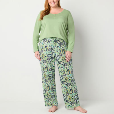 Liz Claiborne Womens Plus Long Sleeve 2-pc. Pant Pajama Set