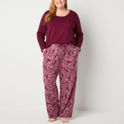 Liz Claiborne Womens Plus Long Sleeve 2-pc. Pant Pajama Set