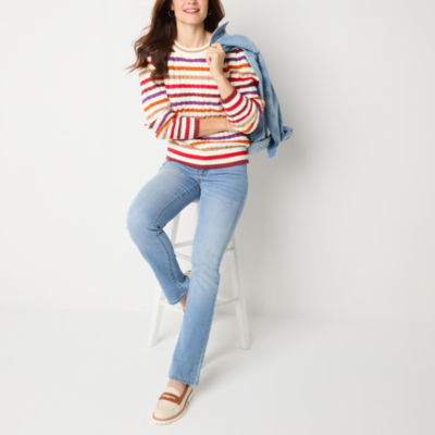 St. John's Bay Womens Crew Neck Long Sleeve Striped Pullover Sweater