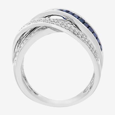 Effy Final Call Womens 1/3 CT. T.W. Genuine Blue Sapphire 14K White Gold Oblong Cocktail Ring