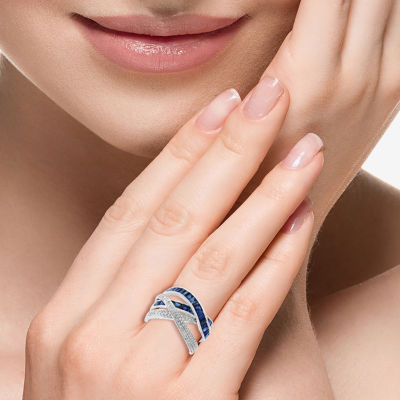 Effy Final Call Womens 1/3 CT. T.W. Genuine Blue Sapphire 14K White Gold Oblong Cocktail Ring