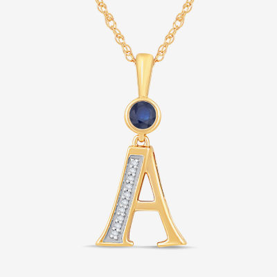 A Womens Lab Created Blue Sapphire 14K Gold Over Silver Pendant Necklace