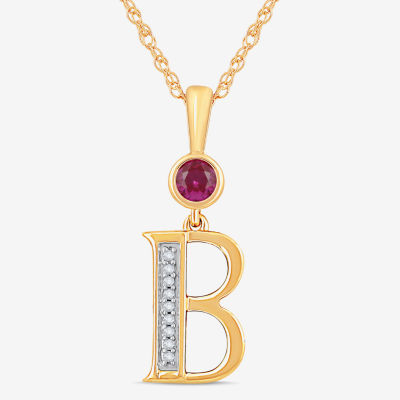 B Womens Lab Created Red Ruby 14K Gold Over Silver Pendant Necklace