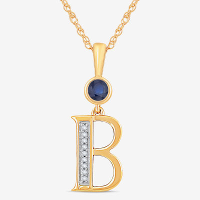 B Womens Lab Created Blue Sapphire 14K Gold Over Silver Pendant Necklace