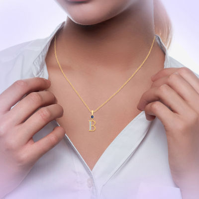 B Womens Lab Created Blue Sapphire 14K Gold Over Silver Pendant Necklace