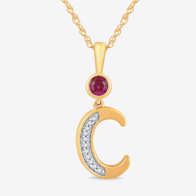 C Womens Lab Created Red Ruby 14K Gold Over Silver Pendant Necklace