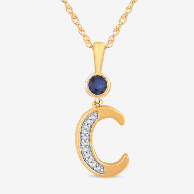 C Womens Lab Created Blue Sapphire 14K Gold Over Silver Pendant Necklace