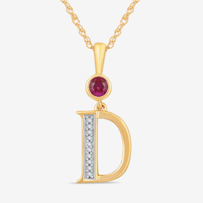 D Womens Lab Created Red Ruby 14K Gold Over Silver 18 Inch Pendant Necklace
