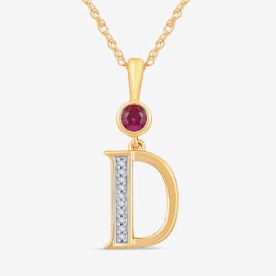 D Womens Lab Created Red Ruby 14K Gold Over Silver Pendant Necklace