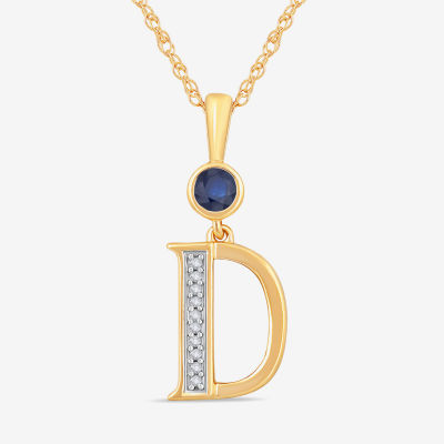 D Womens Lab Created Blue Sapphire 14K Gold Over Silver Pendant Necklace