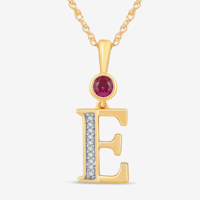 E Womens Lab Created Red Ruby 14K Gold Over Silver Pendant Necklace