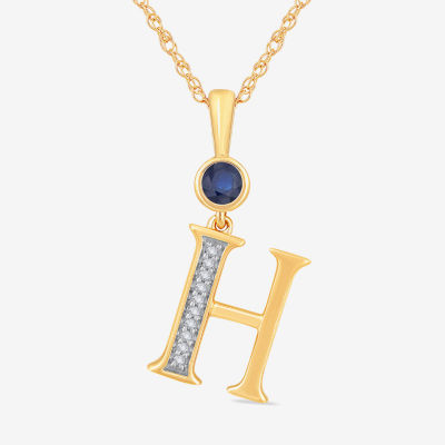 H Womens Lab Created Blue Sapphire 14K Gold Over Silver Pendant Necklace