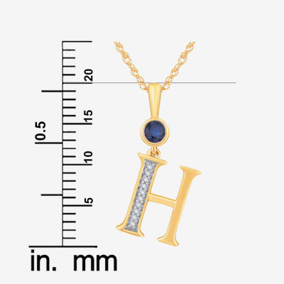 H Womens Lab Created Blue Sapphire 14K Gold Over Silver Pendant Necklace