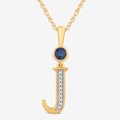 J Womens Lab Created Blue Sapphire 14K Gold Over Silver Pendant Necklace