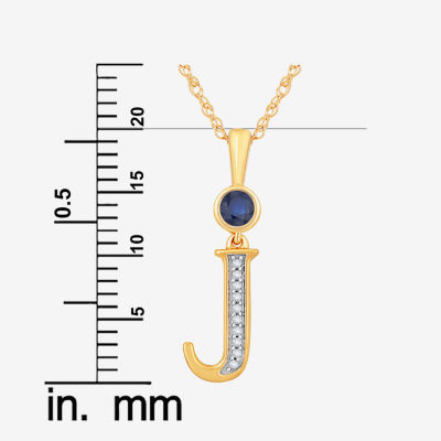 J Womens Lab Created Blue Sapphire 14K Gold Over Silver Pendant Necklace