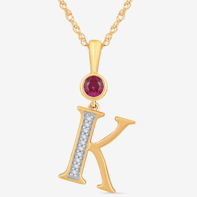 K Womens Lab Created Red Ruby 14K Gold Over Silver Pendant Necklace